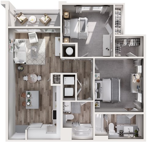 Floor plan for 2 beds, 2 baths, 922 sqft